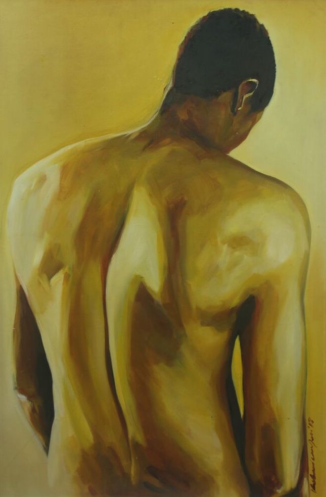 Kehinde Awofeso, Questioned to shame, oil on paper, 2018