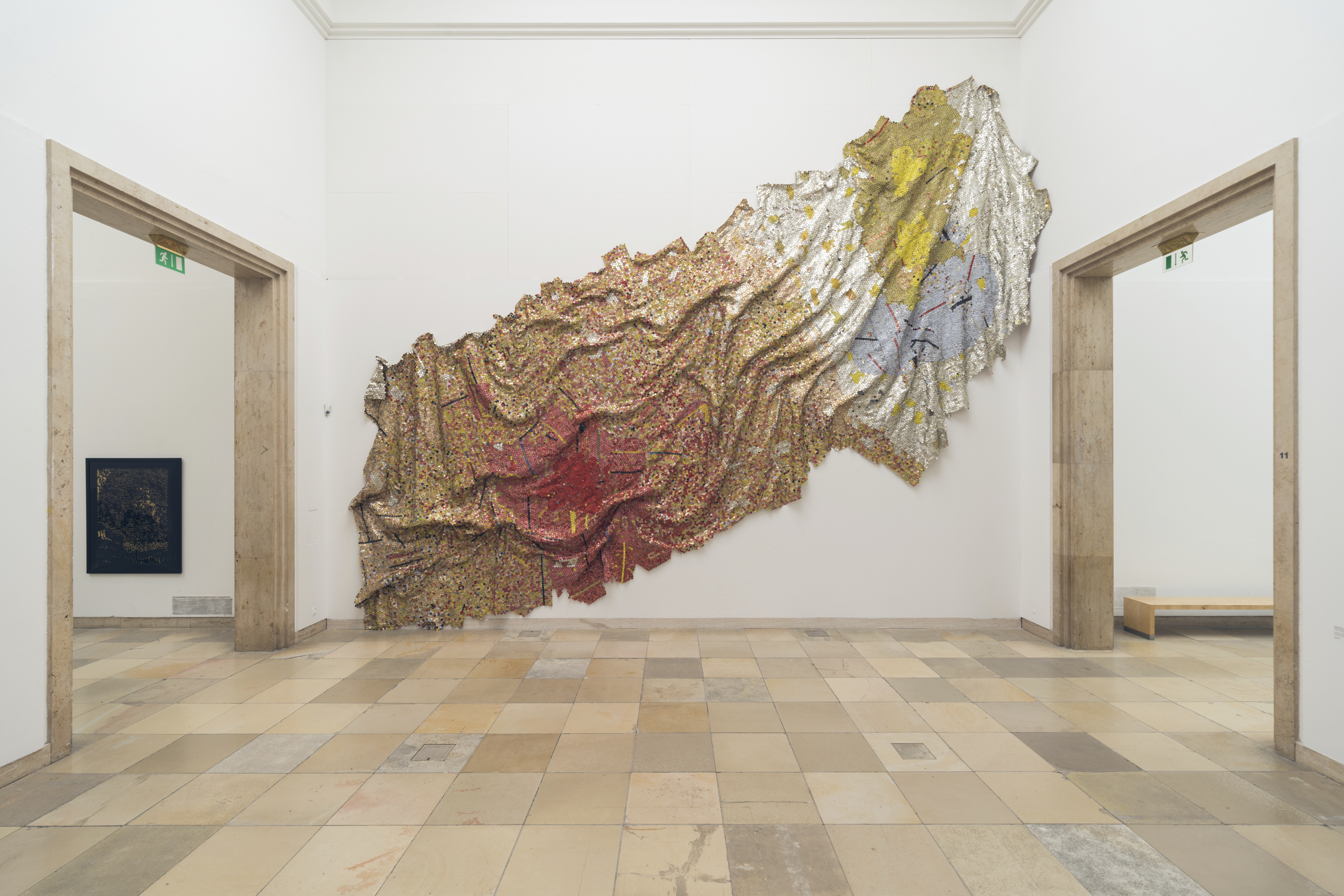 El Anatsui, "Gravity and Grace", 2010, aluminum and copper wire, 190 x 441 inches (482 x 1120cm). Collection of the artist, Nsukka, Nigeria, courtesy Jack Shainman Gallery, New York