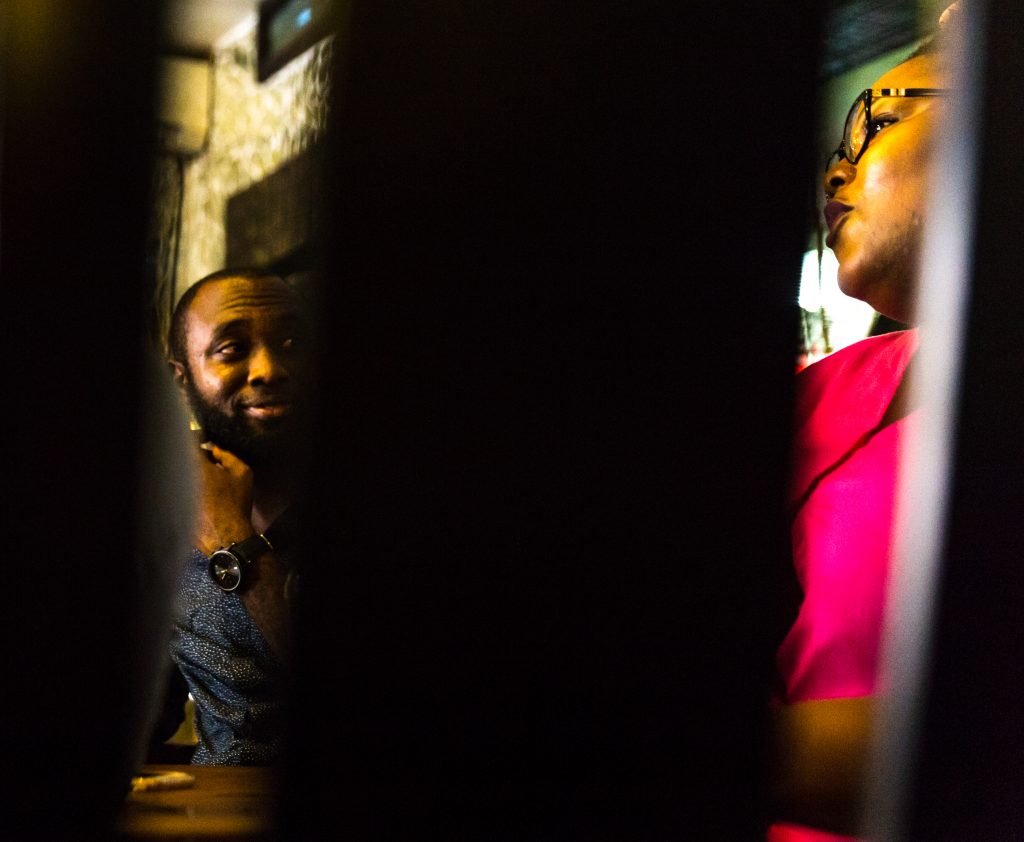 Emmanuel Iduma (L) and Wana Udobang (R) at Bogobiri in Lagos. Photo credit: Ben Ibeabuchi for TSA Magazine