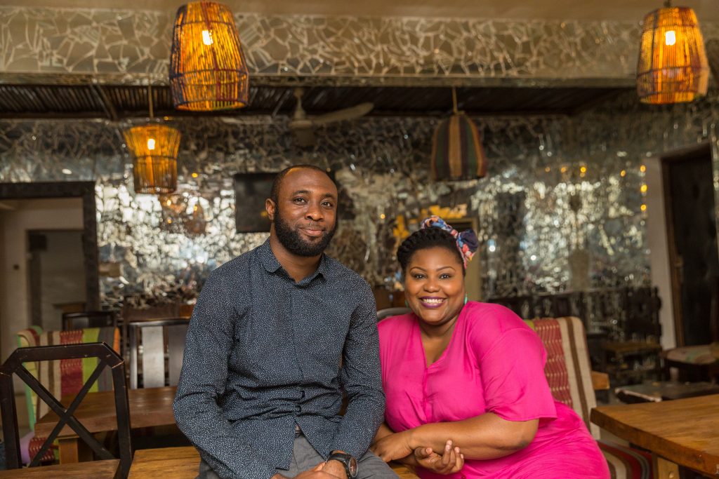 Emmanuel Iduma (L) and Wana Udobang (R) at Bogobiri in Lagos. Photo credit: Ben Ibeabuchi for TSA Magazine 