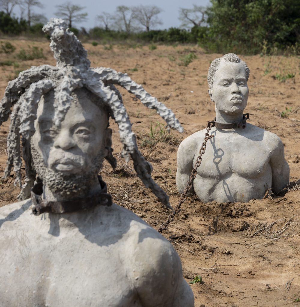 Bronze heads, part of the Nkyinkyim installation © Kwame Akoto-Bamfo