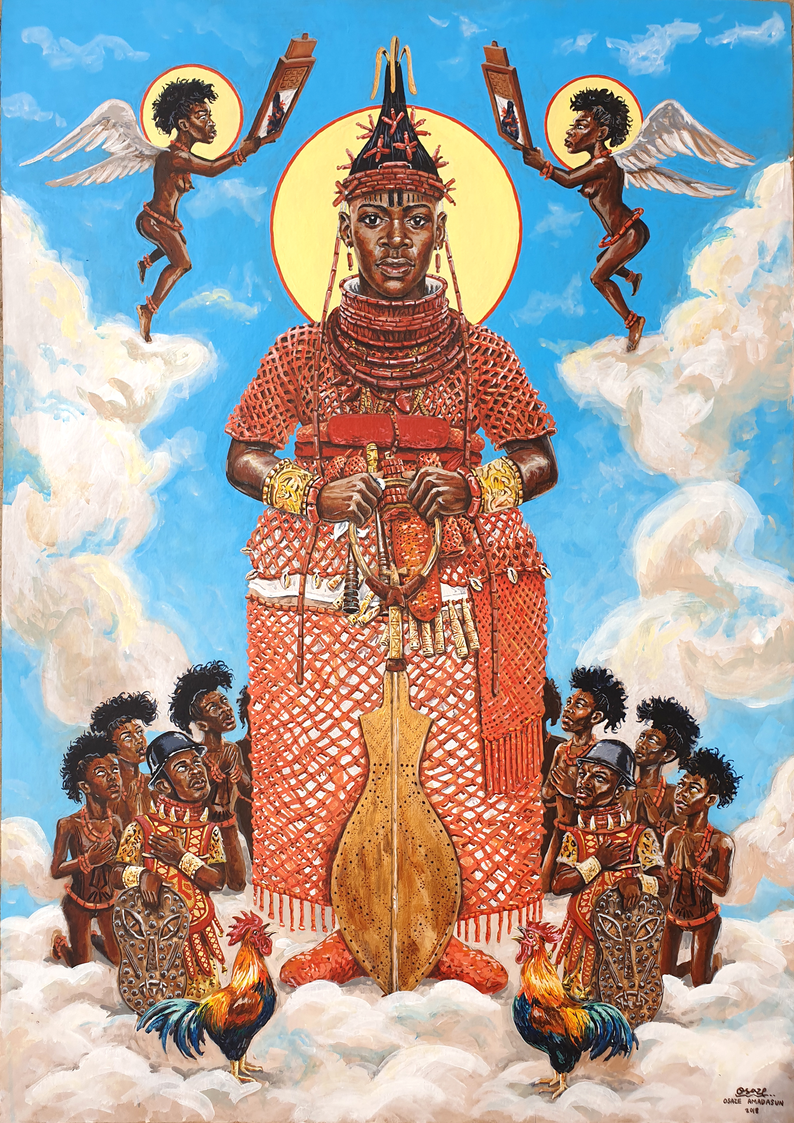 Osaze Amadasun, "The latent Ọba of Benin", 2018, Acrylic On Charcoal Paper. Courtesy, the artist