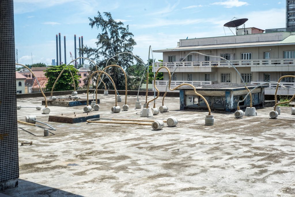 Temitayo Ogunbiyi, "You Will Find Playgrounds Among Palm Trees" (installation view), 2019. 