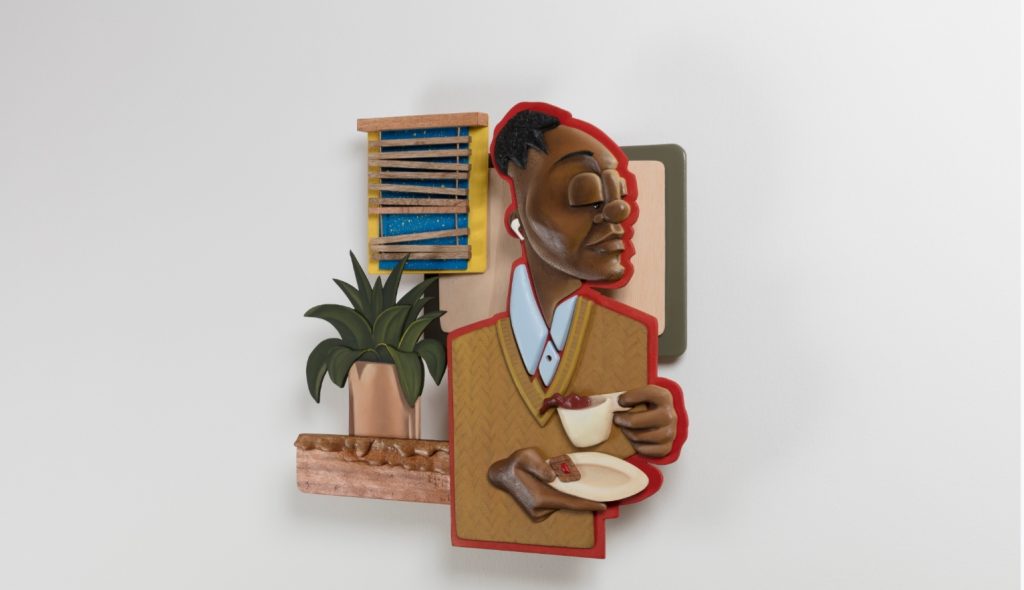 Dada Khanyisa, "Precoital Convos", 2019, acrylic and mixed media on wood. Courtesy of Stevenson Gallery