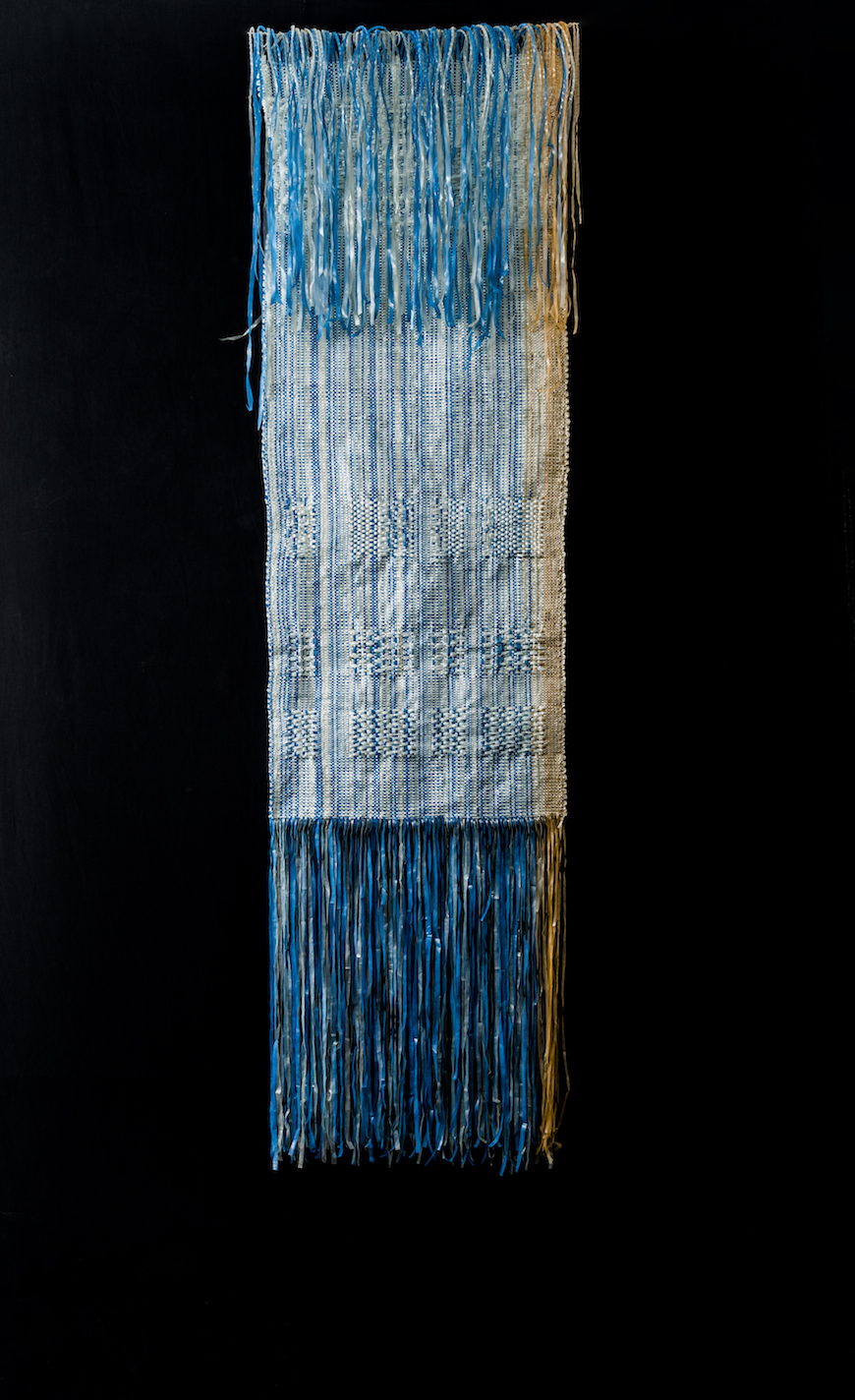 Soukaïna Aziz El Idrissi, 24 Sha Blue/Orange, 2014, Handwoven mixed polymers from discarded plastic waste. Photo: Hassan Ouazzani. Courtesy VOICE gallery 