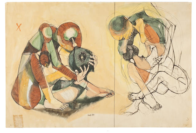 Dumile Feni, "Figure Studies", pen, ink and watercolour. Image via bonhams.com