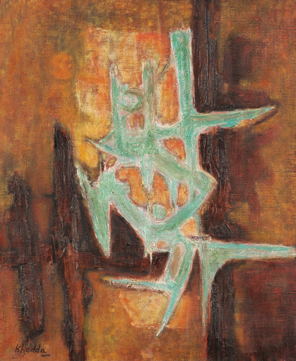 Mohammed Khadda. Title: "Abstraction Vert." Medium: Oil on Canvas. 1969. Barjeel Art Foundation. 