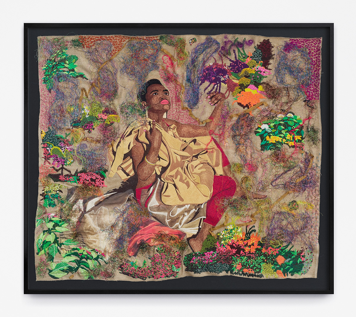 Kimathi Mafafo, 'Self Realization I', 2021, Hand and machine embroidery, 47.24 x 55.11 in 120 x 140 cm. Courtesy of Ebony/Curated