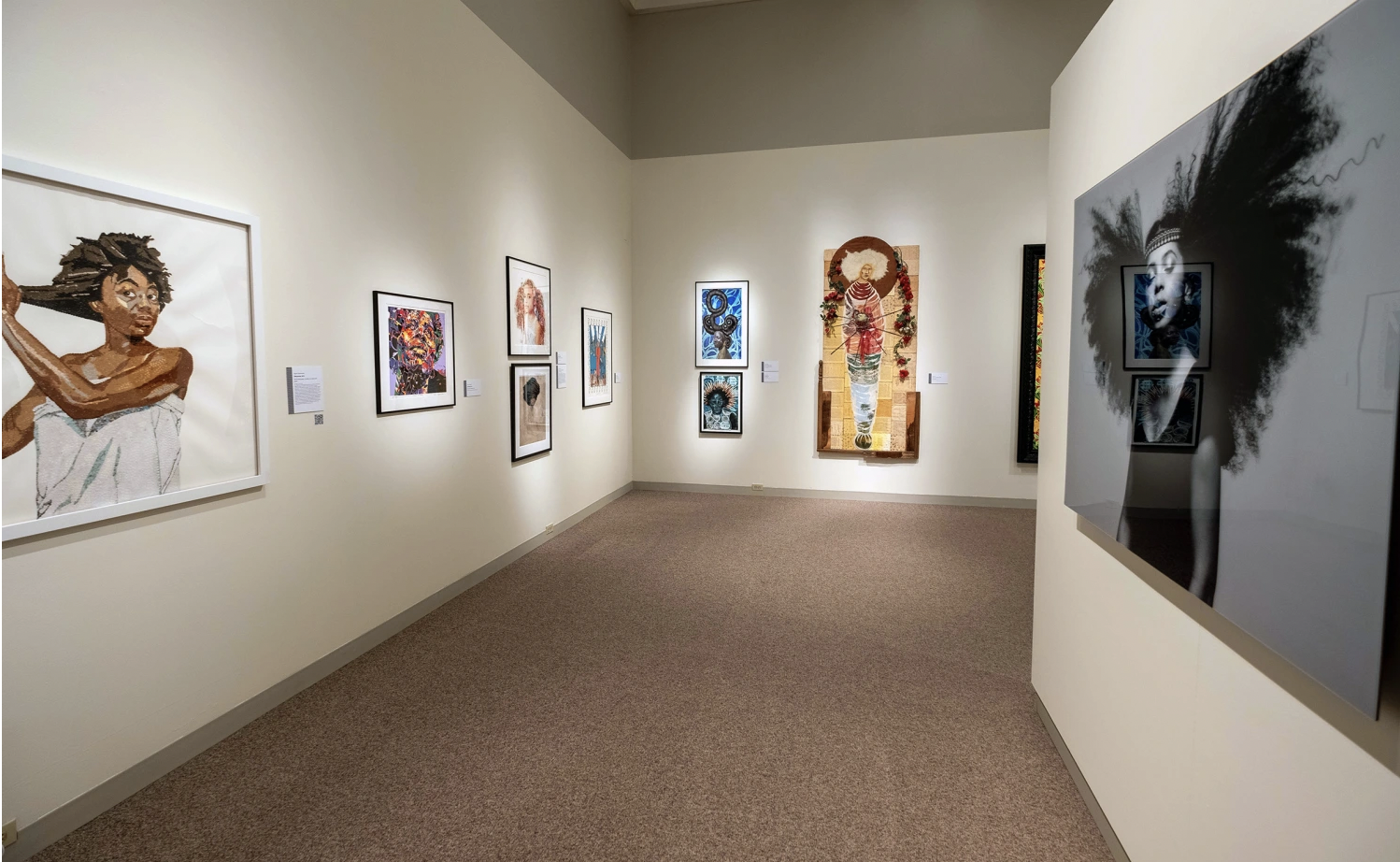 Installation view: 'TEXTURES: the history and art of Black hair’ (2021) at Kent State University Museum, Ohio
