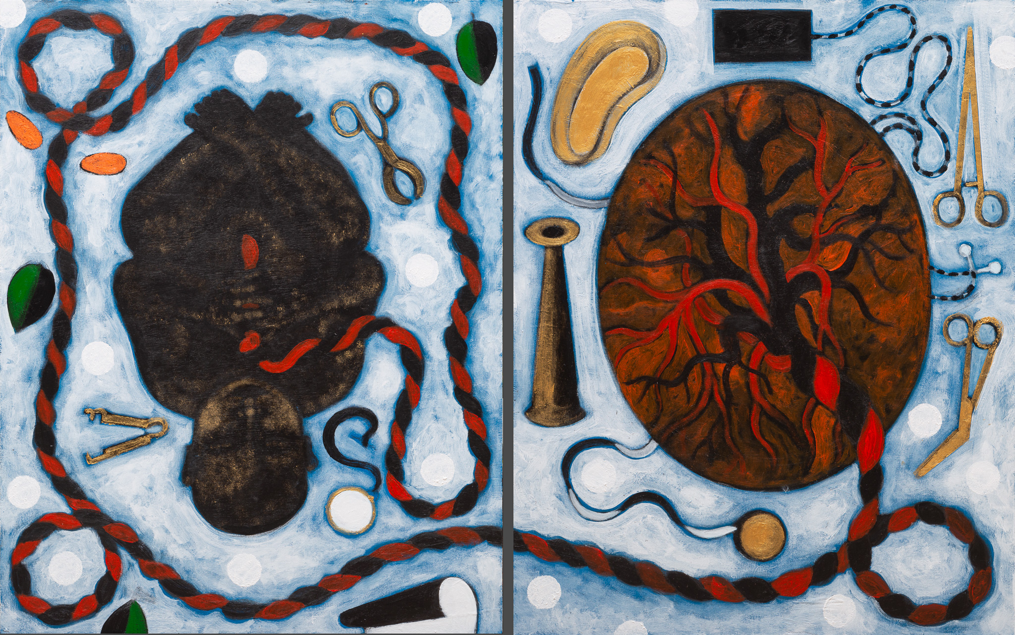 Abe Odedina, The first cut is the deepest (diptych), 2021. Courtesy of Ed Cross Fine Art. 