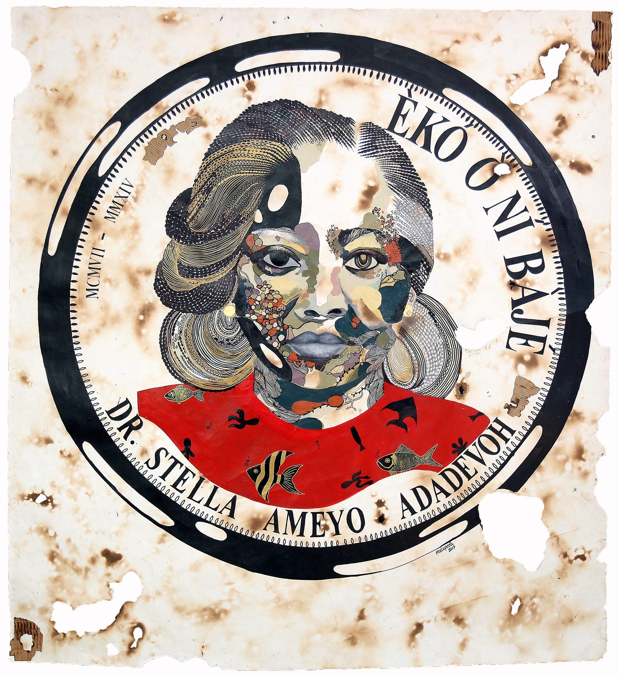 Modupeola Fadugba, ‘Medallion Woman’, 2020, Acrylic, graphite and metal leaf on burned paper. Courtesy of Modupeola Fadugba